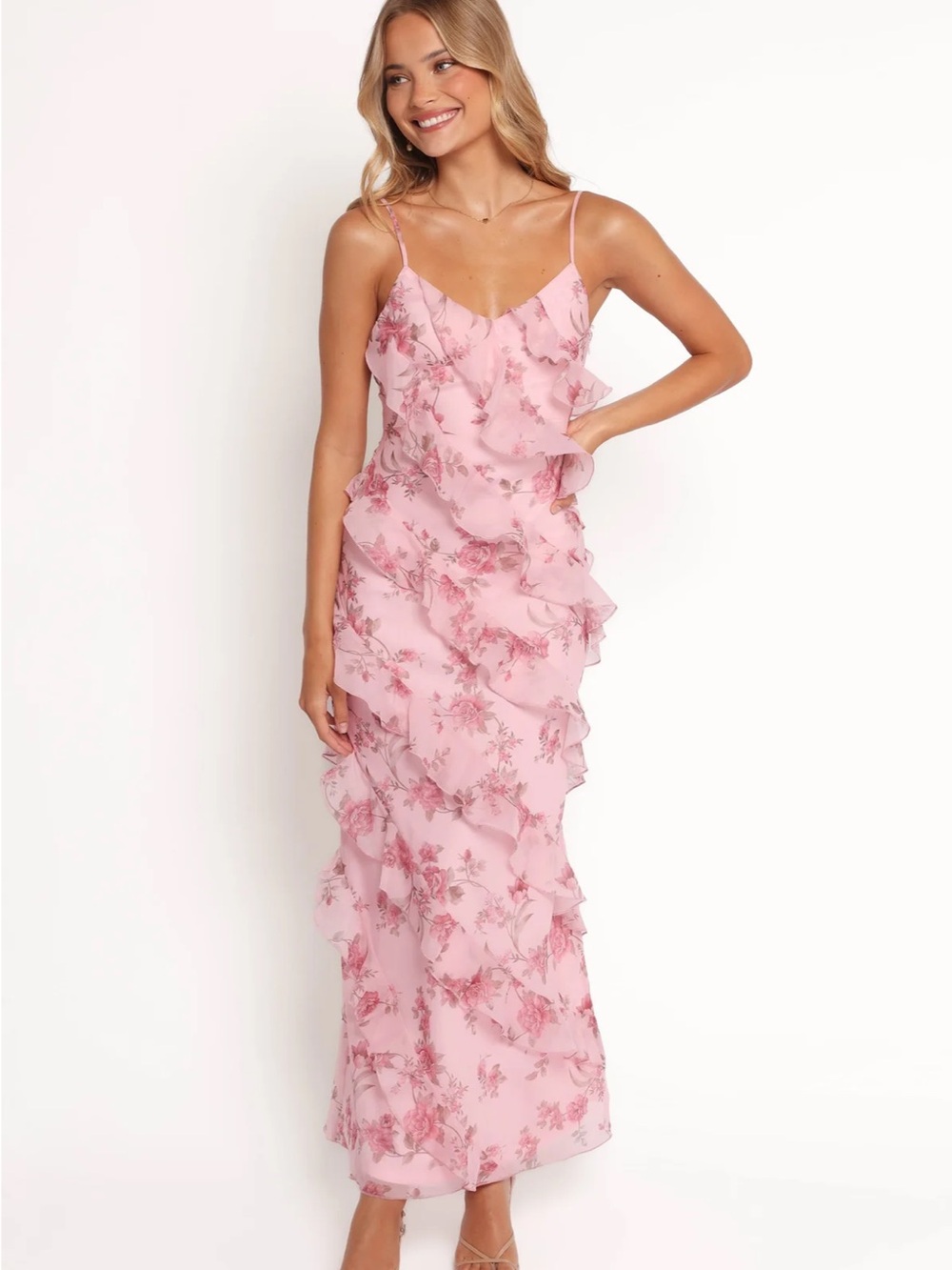 Petal & Pup Pink Floral Ruffle Maxi Dress